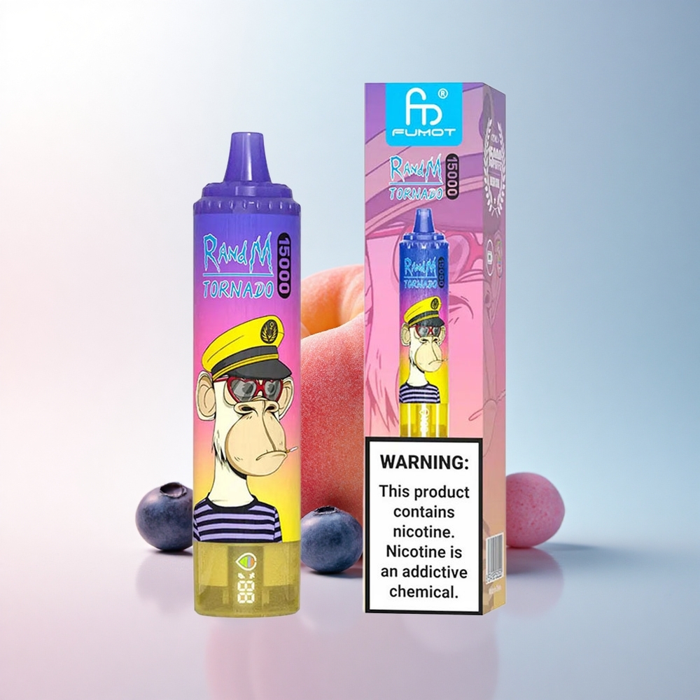 RandM Fumot Tornado 15000 Puffs Pfirsich-Heidelbeer-Bonbon mit 25ml Flüssigkeit und 850mAh