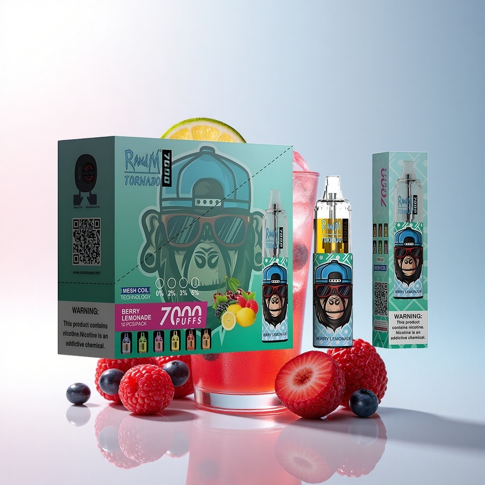 RandM Fumot Tornado 7000 Puffs Beerenlimonade mit 850 mAh und Netzspule