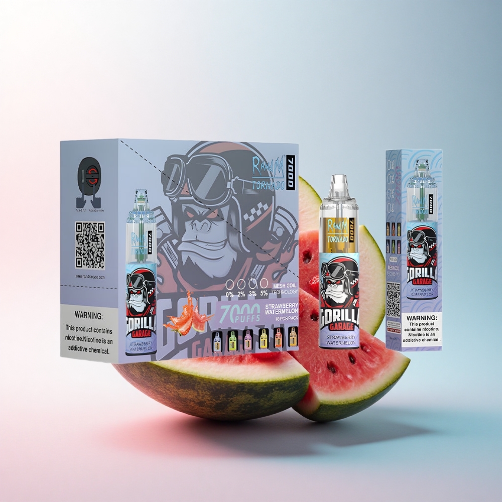RandM Fumot Tornado 7000 Puffs Erdbeer-Wassermelone mit 850 mAh und Mesh Coil
