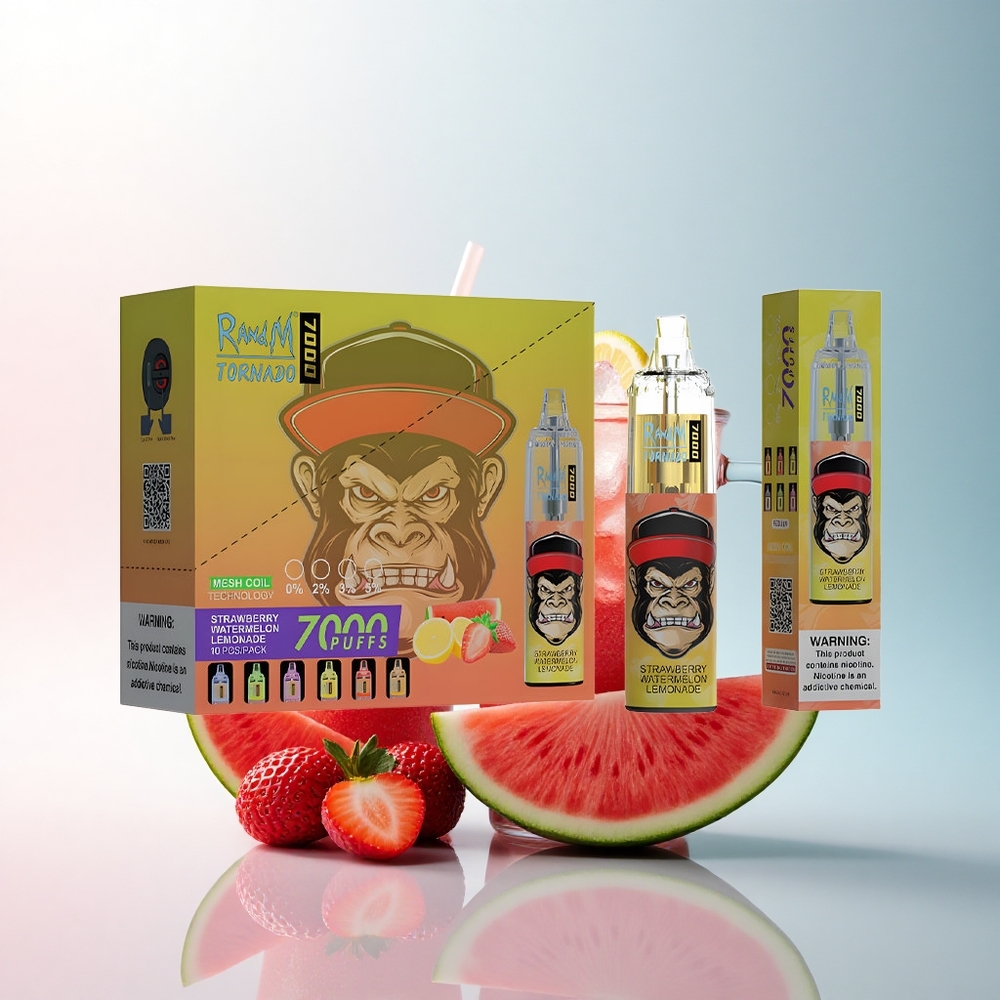 RandM Fumot Tornado 7000 Puffs Erdbeer-Wassermelonen-Limonade mit 850 mAh und Typ-C-Port