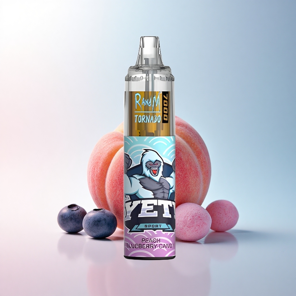 RandM Fumot Tornado 7000 Puffs Pfirsich-Heidelbeer-Bonbon mit 850 mAh und 5% Nikotin