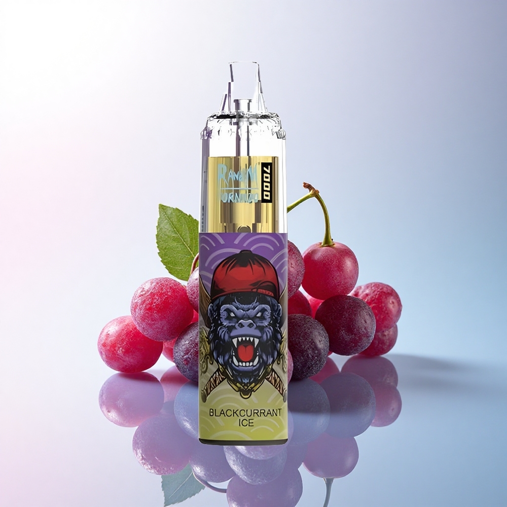 RandM Fumot Tornado 7000 Puffs Schwarze Johannisbeere Eis mit 850 mAh und Mesh Coil
