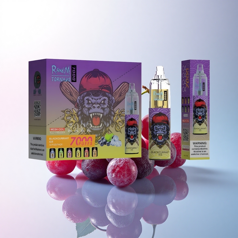 RandM Fumot Tornado 7000 Puffs Schwarze Johannisbeere Eis mit 850 mAh und Mesh Coil