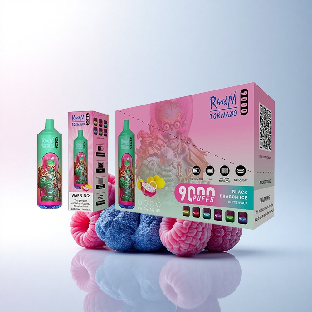 RandM Fumot Tornado 9000 Puffs Blauer Himbeer-Kush mit Mesh Coil und 850 mAh