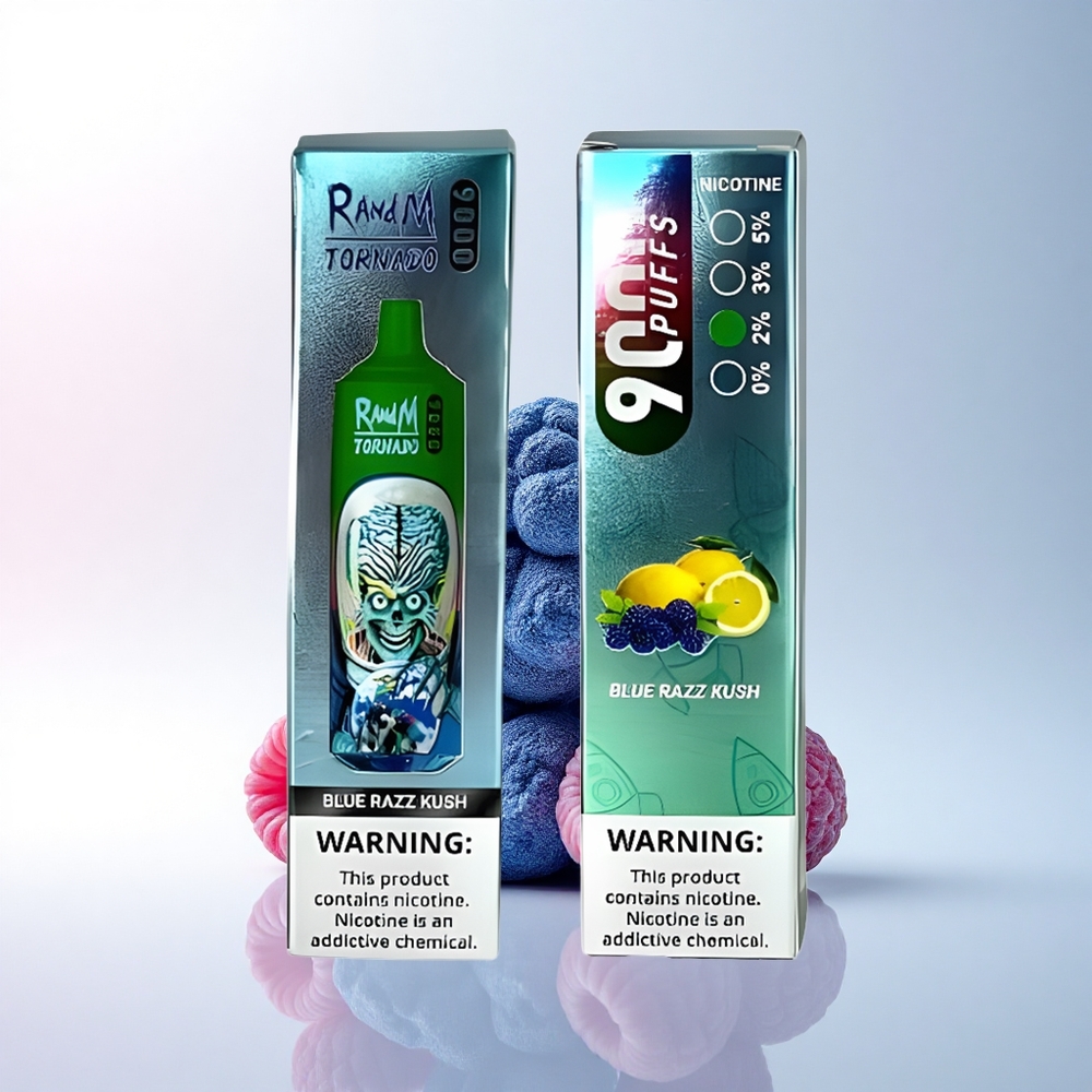 RandM Fumot Tornado 9000 Puffs Blauer Himbeer-Kush mit Mesh Coil und 850 mAh
