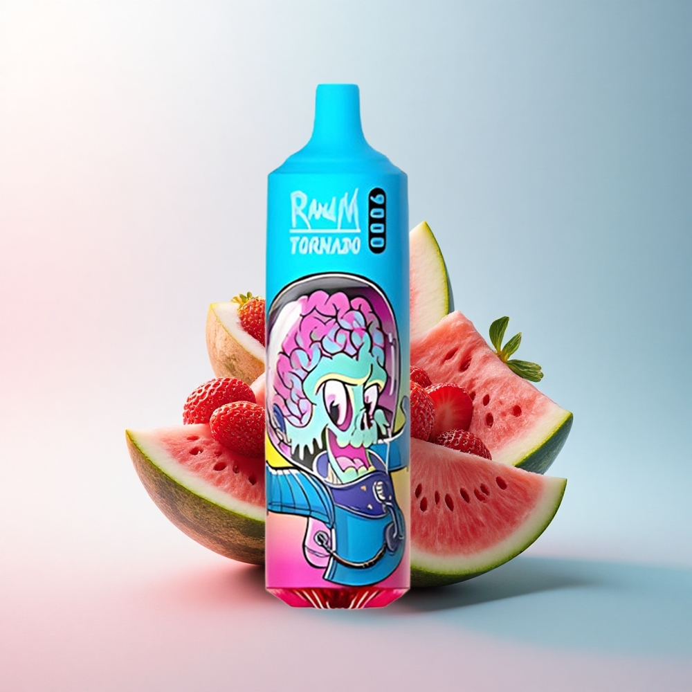 RandM Fumot Tornado 9000 Puffs Erdbeer-Wassermelone mit 18 ml E-Liquid und Mesh Coil