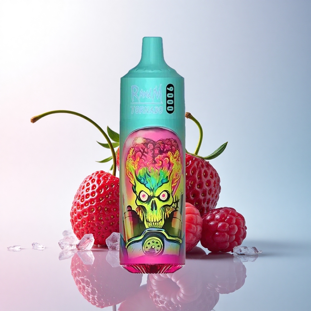 RandM Fumot Tornado 9000 Puffs Erdbeere Himbeere Kirsche Eis 850 mAh 18 mL Mesh Coil RGB Display