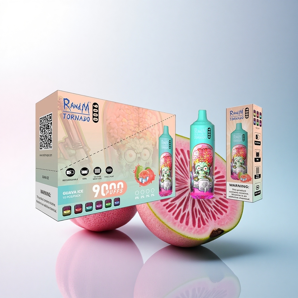 RandM Fumot Tornado 9000 Puffs Guava Eis mit 18 mL und Mesh Coil