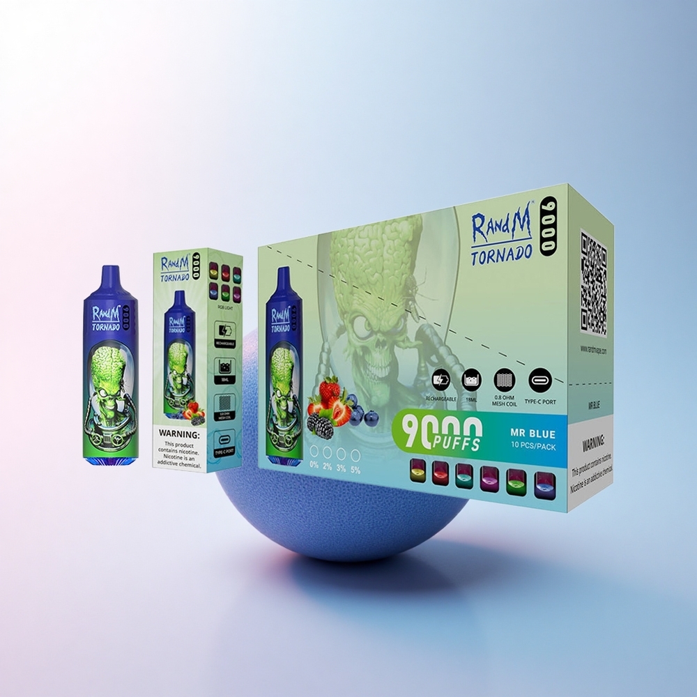 RandM Fumot Tornado 9000 Puffs Herr Blau 850 mAh 18 mL Mesh Coil