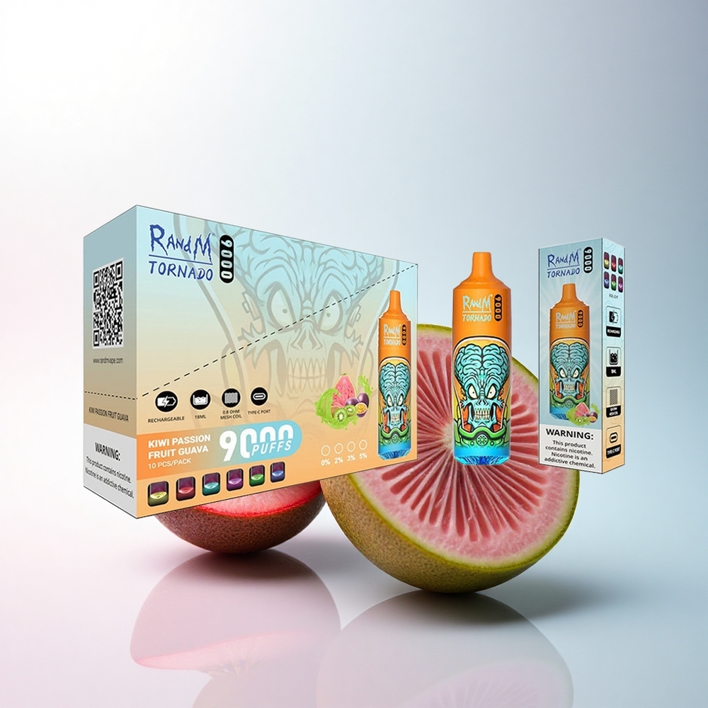 RandM Fumot Tornado 9000 Puffs Kiwi-Maracuja-Guava mit 18 ml E-Liquid und Mesh Coil