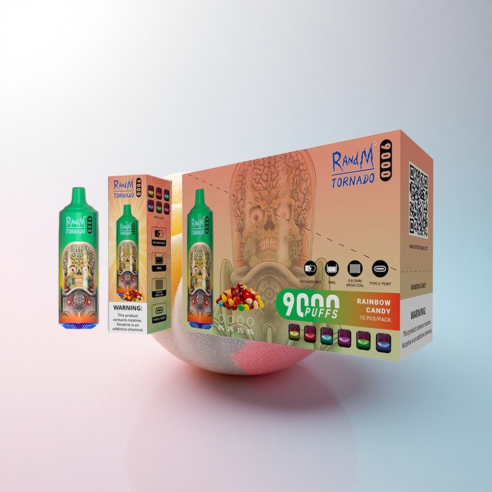 RandM Fumot Tornado 9000 Puffs Regenbogen Süßigkeit mit 850 mAh und Mesh Coil