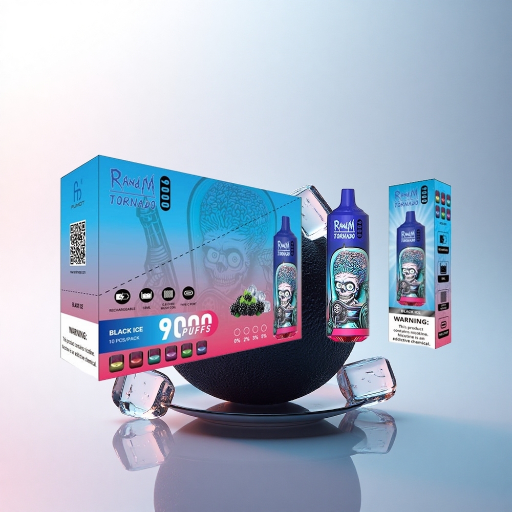 RandM Fumot Tornado 9000 Puffs Schwarzes Eis Mesh 850mAh 18mL