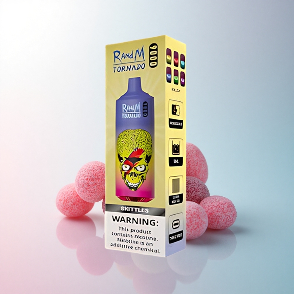 RandM Fumot Tornado 9000 Puffs Skittles Regenbogen mit Mesh Coil und 850 mAh