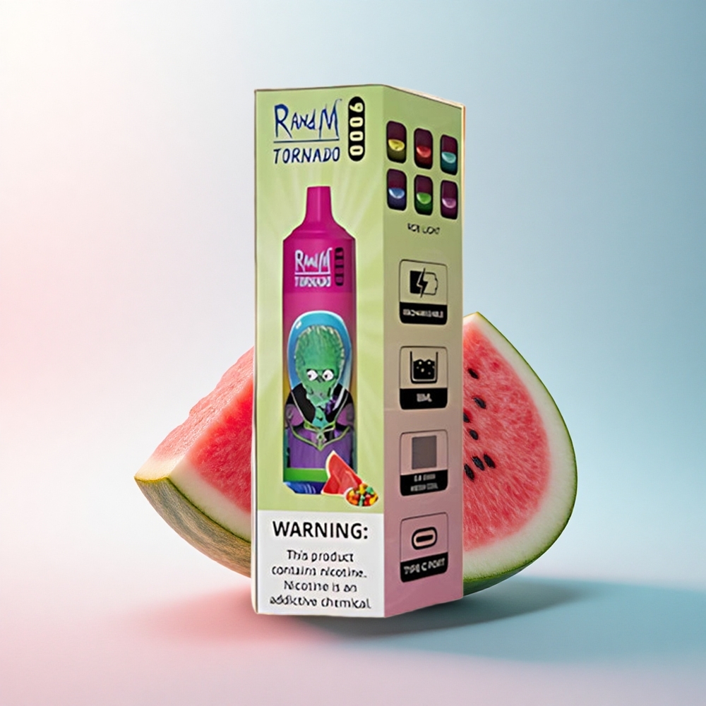 RandM Fumot Tornado 9000 Puffs Wassermelonen-Kaugummi mit 18 mL E-Liquid und Mesh Coil