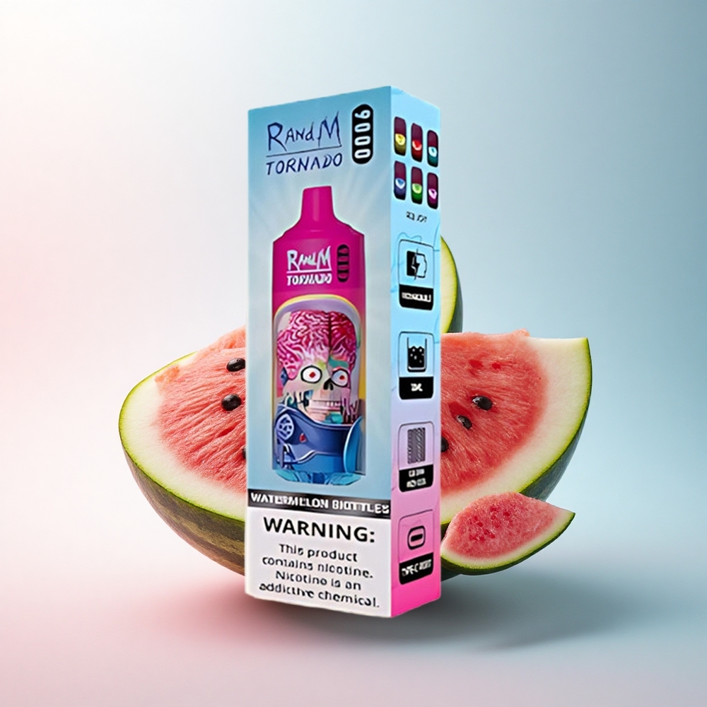 RandM Fumot Tornado 9000 Puffs Wassermelonen-Skittles mit 18 mL E-Liquid und Mesh Coil