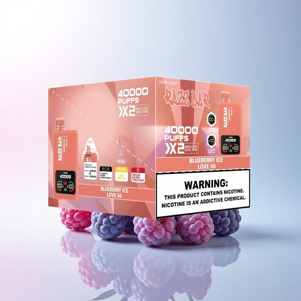 Razz Bar 40000 Puffs Blaubeer-Eis - Liebe 66 mit 650 mAh und 1.0Ohm 2 Mesh Coil