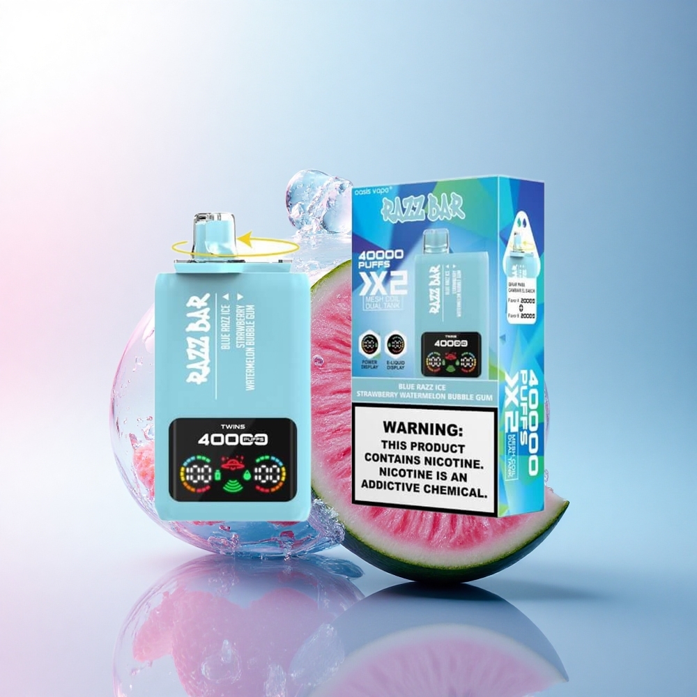 Razz Bar 40000 Puffs Blaue Himbeer-Eis-Erdbeer-Wassermelone Kaugummi mit 5% Nikotin und 650 mAh