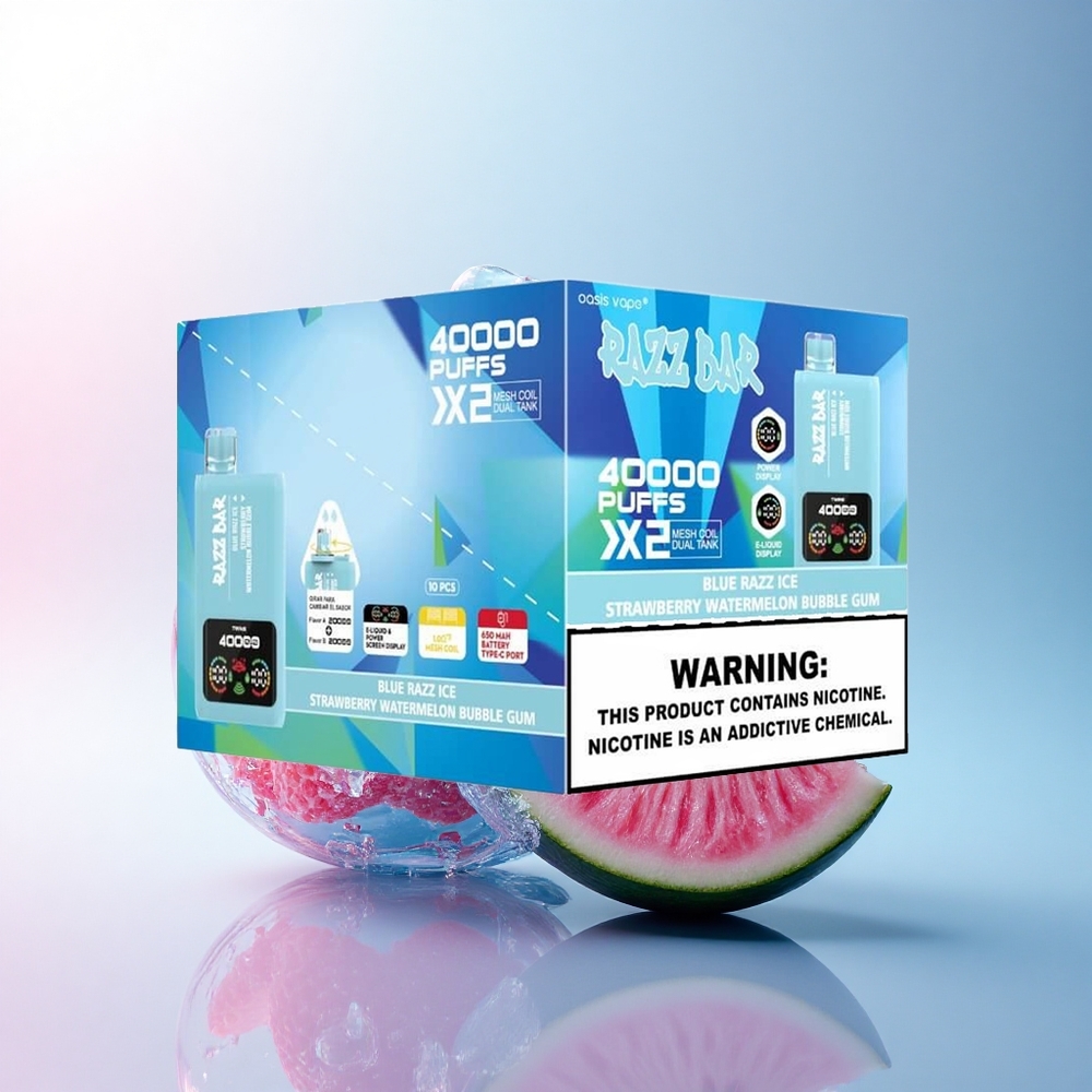 Razz Bar 40000 Puffs Blaue Himbeer-Eis-Erdbeer-Wassermelone Kaugummi mit 5% Nikotin und 650 mAh