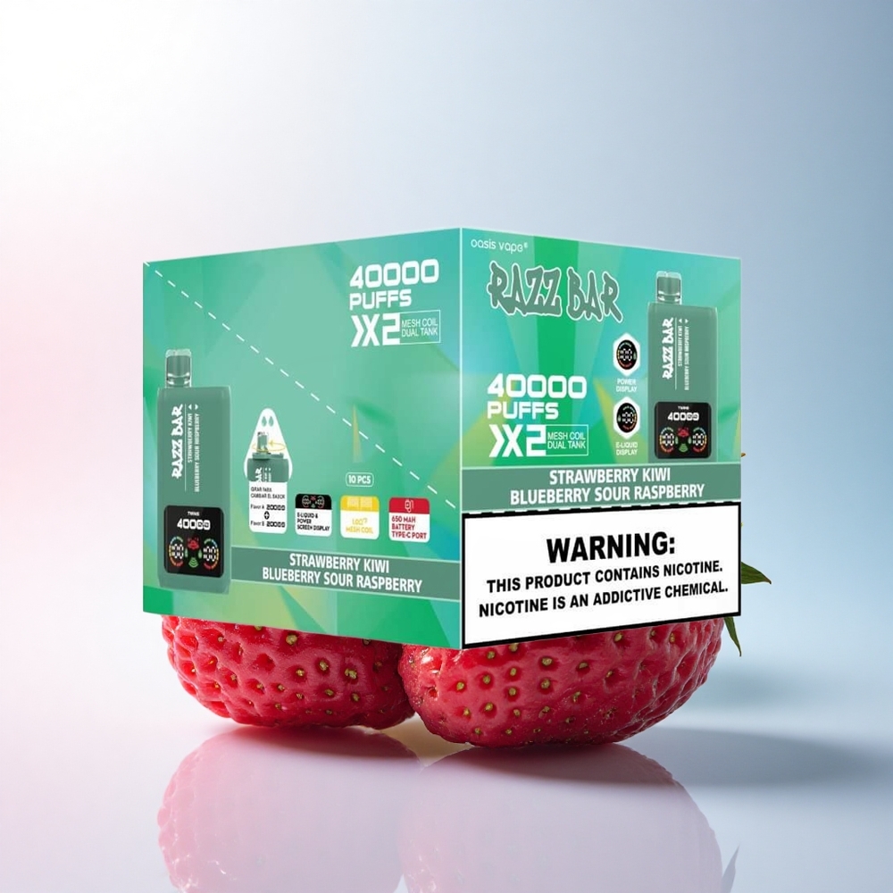 Razz Bar 40000 Puffs Erdbeer-Kiwi-Blaubeer-Sauer-Himbeer mit 650 mAh und 2%,5% Nikotin