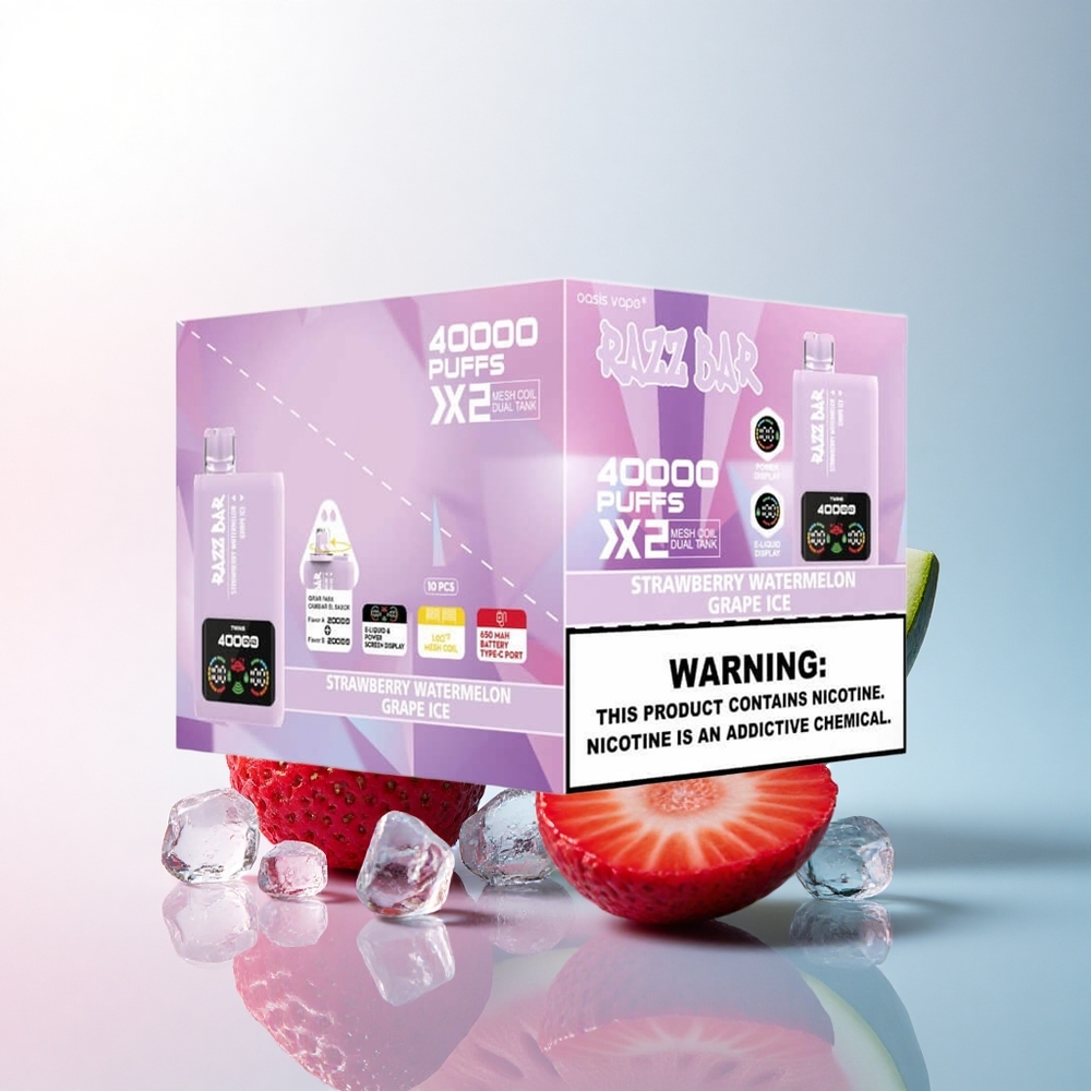 Razz Bar 40000 Puffs Erdbeer-Wassermelone-Trauben-Eis mit 5% Nikotin und 650 mAh