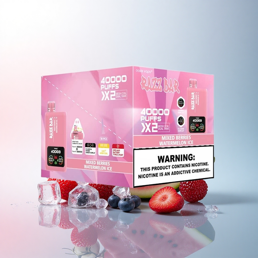 Razz Bar 40000 Puffs Gemischte Beeren - Wassermelonen-Eis mit Typ-C-Anschluss und 650 mAh