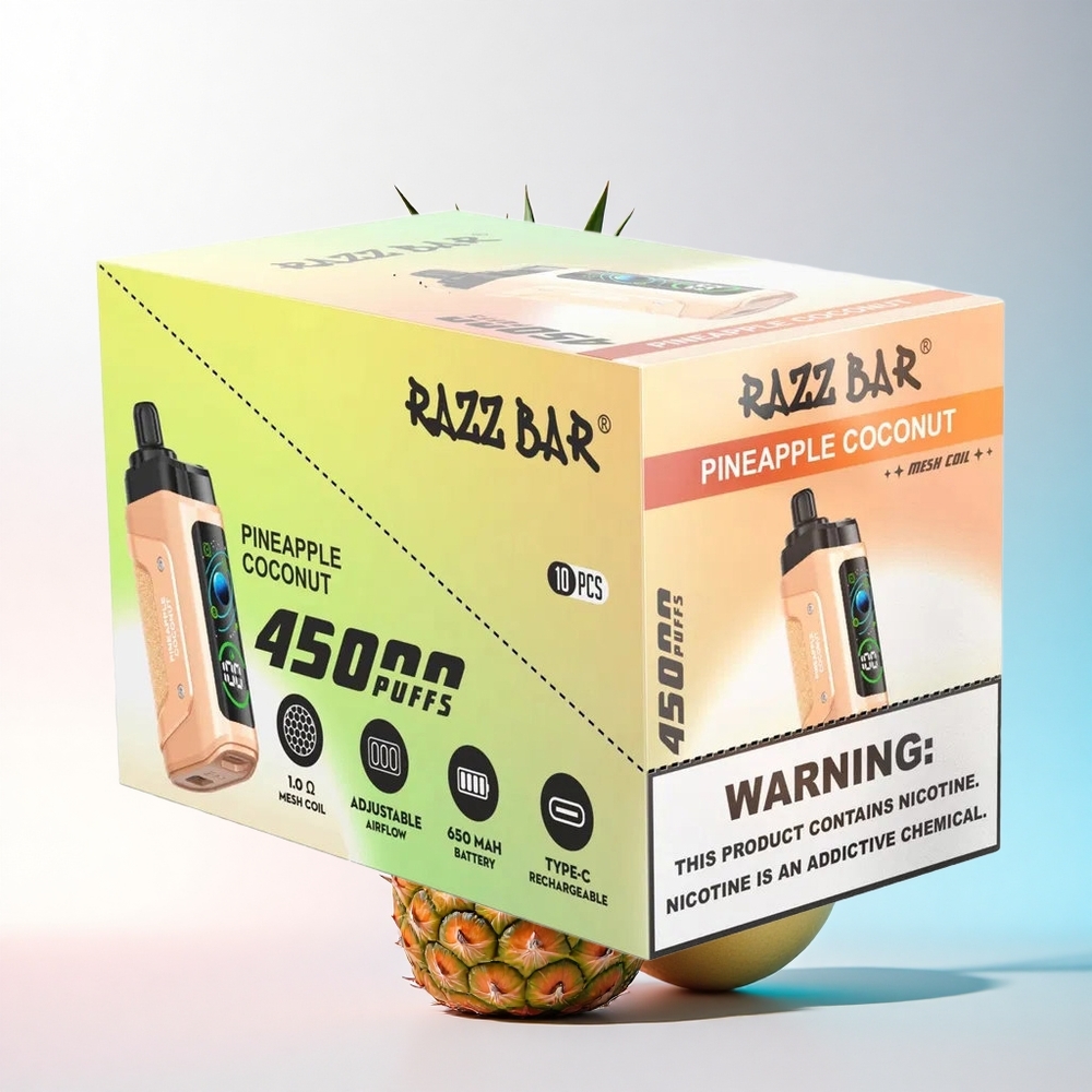 Razz Bar 45000 Puffs Kokosnuss-Ananas mit 20 mg/ml Nikotin und Typ-C-Aufladung