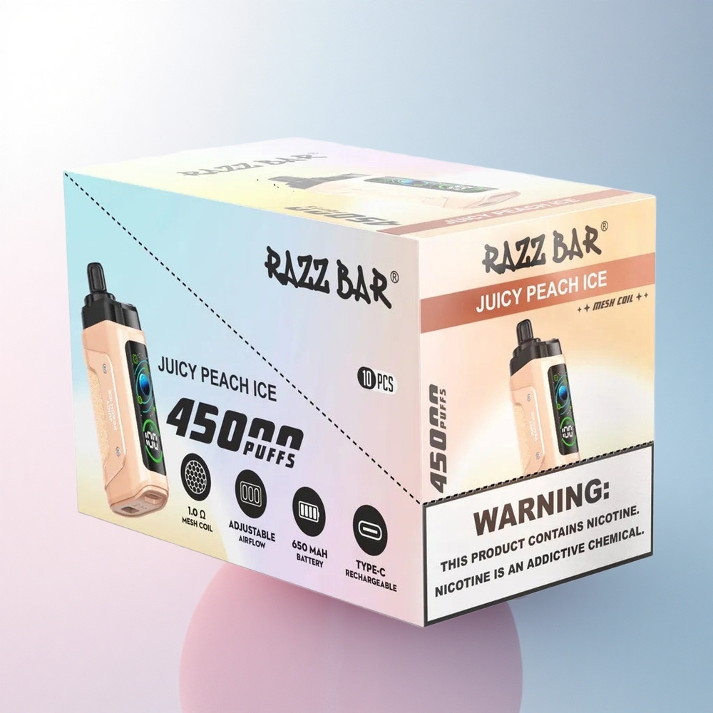 Razz Bar 45000 Puffs Saftiger Pfirsich-Eis mit 650 mAh und 20 mg/ml Nikotin