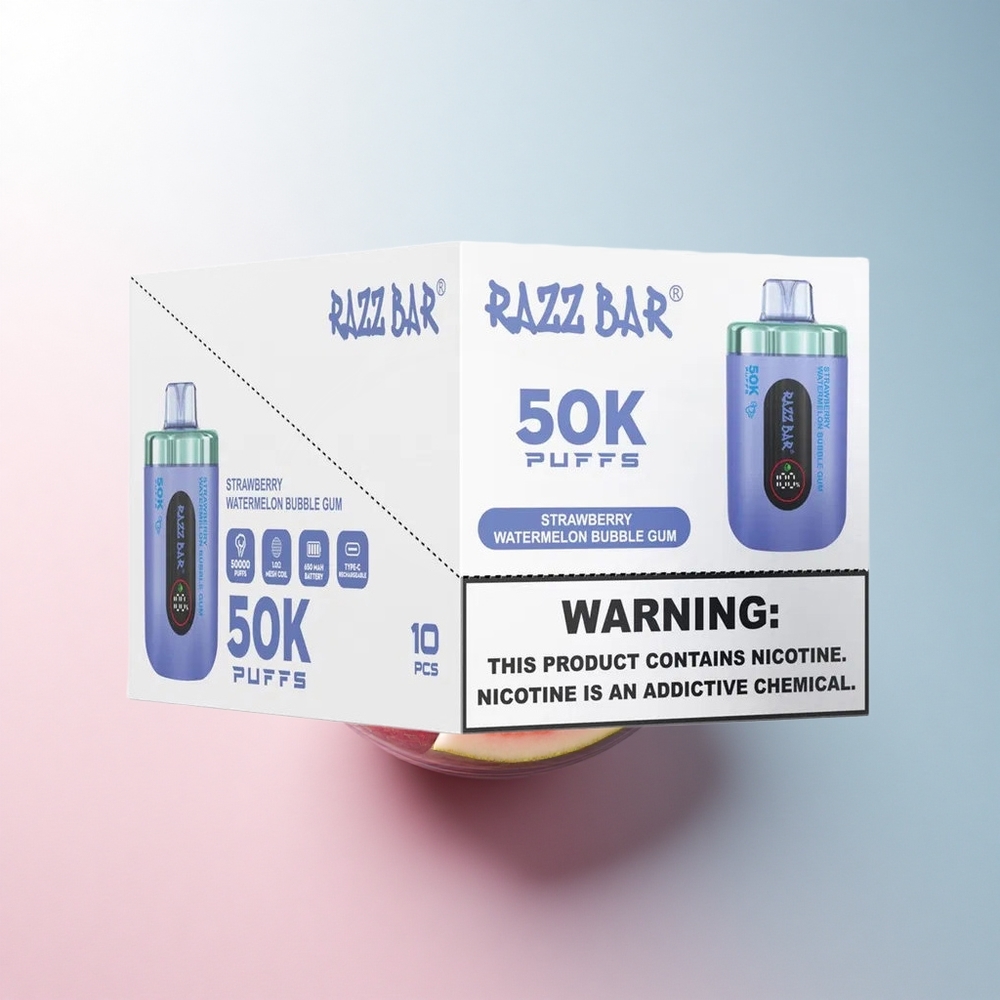 Razz Bar 50K Puffs Erdbeer-Wassermelone-Kaugummi mit 2% Nikotin und 650 mAh
