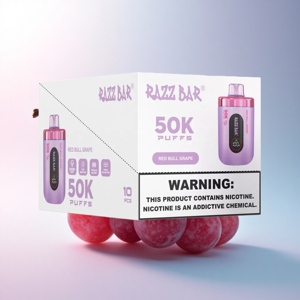 Razz Bar 50K Puffs Roter Stier Traube 2% Nikotin Typ-C 650 mAh