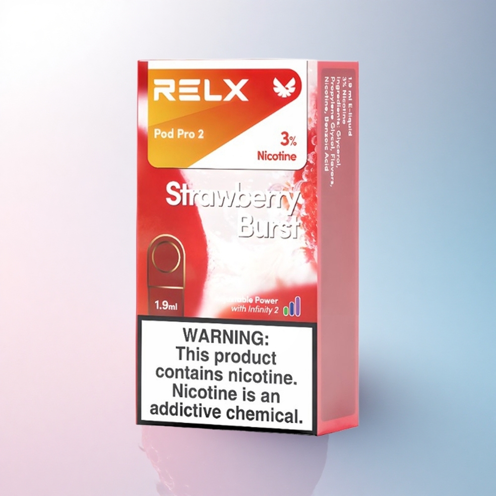Relx Pod Pro 2 Vape Device Erdbeer-Explosion 30mg/ml Nikotin, 1,9ml Dampfkapazität, 3 Spannungsstufen