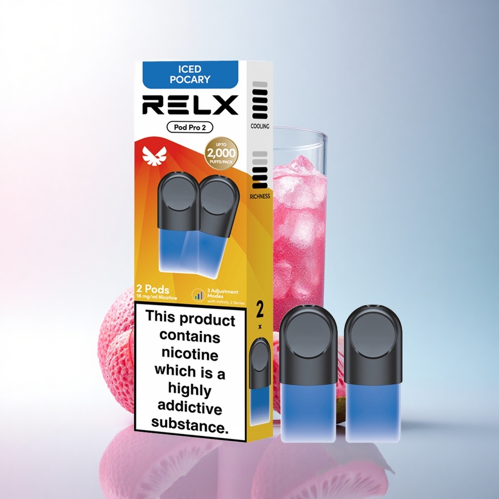 Relx Pod Pro 2 Vape Device Getränk-Eis Pocary 18mg/ml Nikotin 1,9ml 5,5W/6,5W/8W