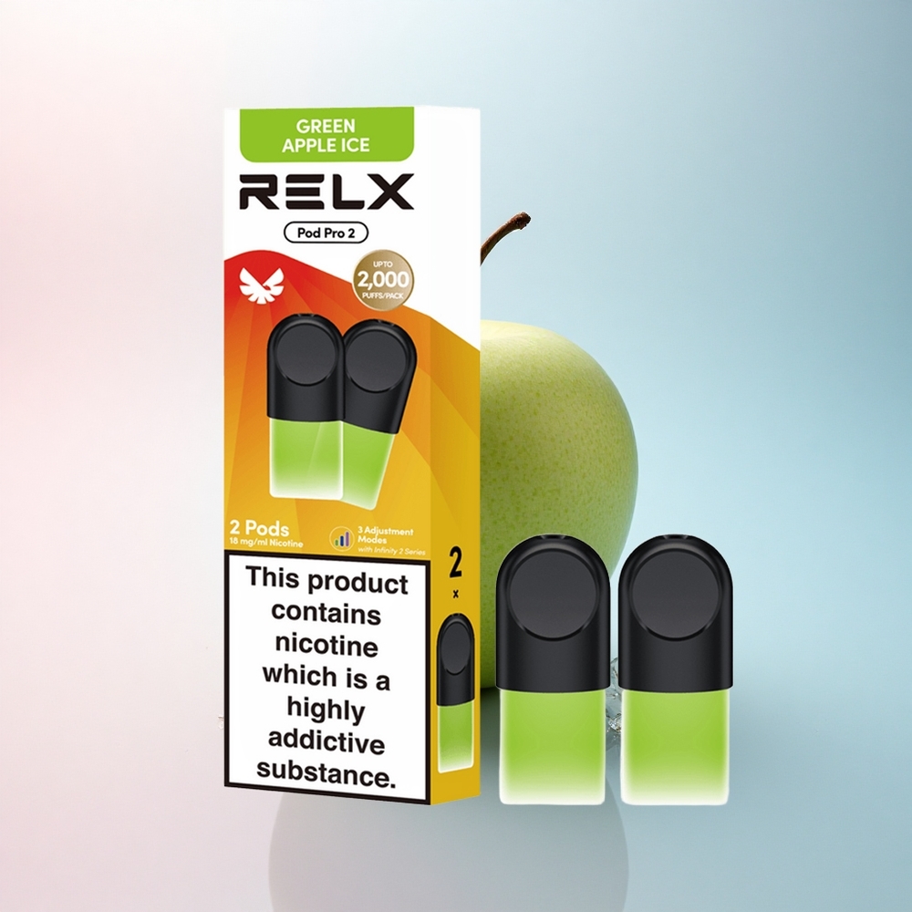 Relx Pod Pro 2 Vape Device Grüner Apfel Eis 18mg/ml Nikotin, 1,9ml Dampfkapazität, 3 Spannungsstufen