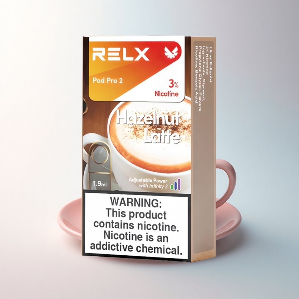 Relx Pod Pro 2 Vape Device Haselnuss-Latte 30mg/ml Nikotin, 1,9ml Dampfkapazität, 3 Spannungsstufen