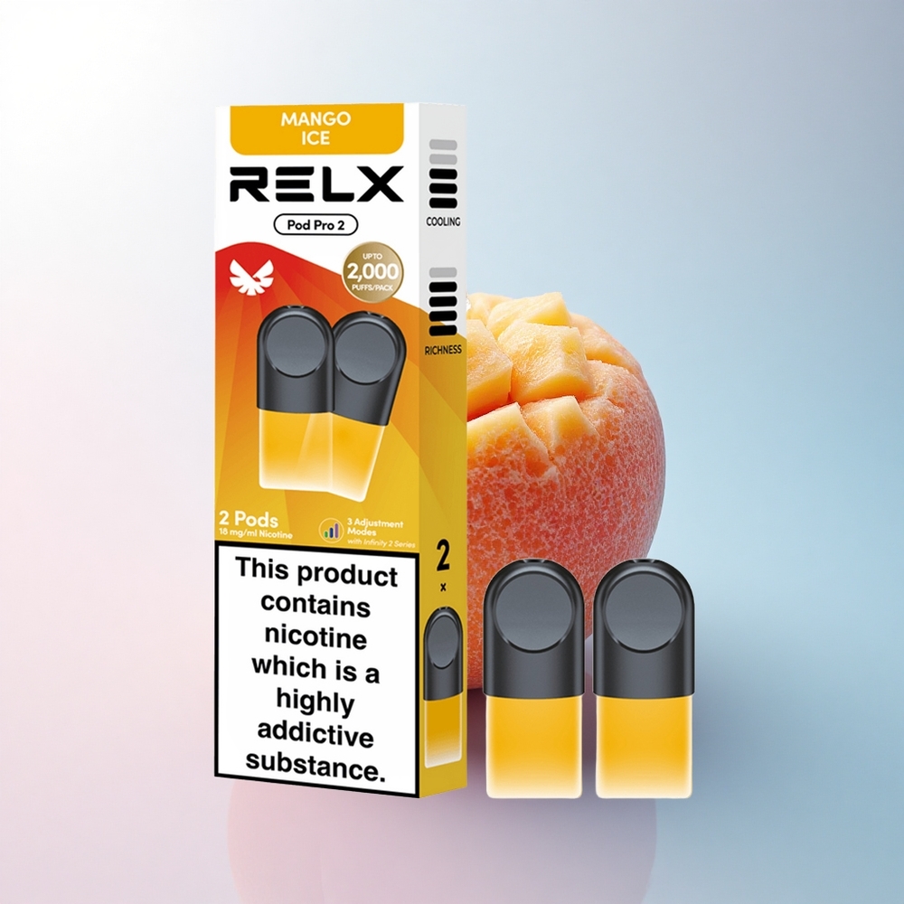 Relx Pod Pro 2 Vape Device Mango-Eis 18mg/ml Nikotin mit 1,9ml Dampfkapazität und 3 Spannungseinstellungen