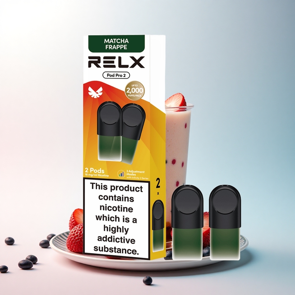 Relx Pod Pro 2 Vape Device Matcha-Frappe-Tee 18mg/ml Nikotin 1,9ml Kapazität 3 Spannungsstufen