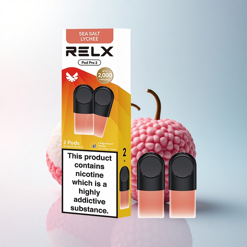 Relx Pod Pro 2 Vape Device Meersalz-Litschi 18mg/ml Nikotin, 1,9ml, 3 Spannungsstufen