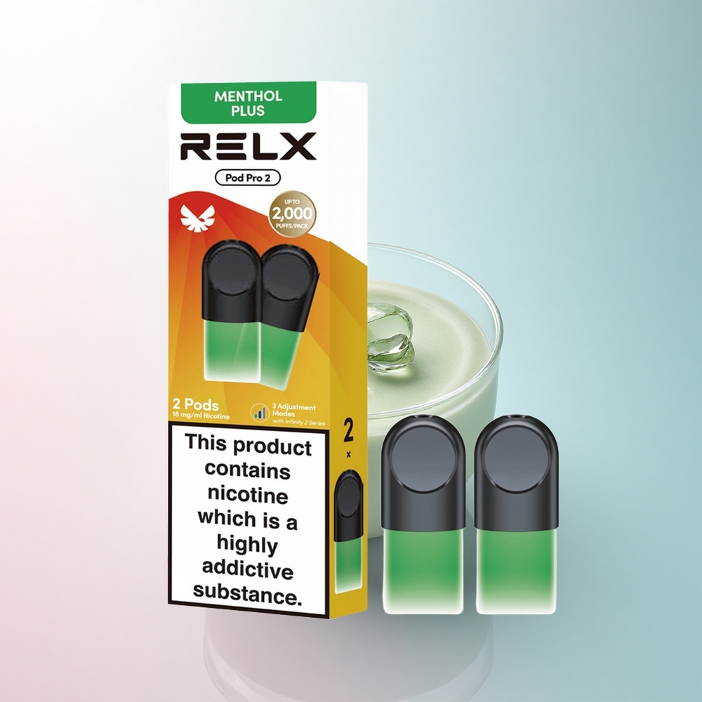 Relx Pod Pro 2 Vape Device Minze-Menthol Plus mit 18mg/ml Nikotin, 1,9ml Dampfkapazität, 3 Spannungsstufen